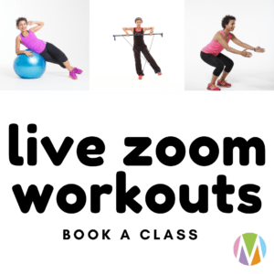 Zoom timetable workout schedule Marietta Mehanni classes gymstick workouts mswing swiss ball