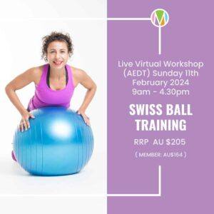 Swiss Ball Live Virtual Workshop, Marietta Mehanni Education, group fitness instructors, stability ball training