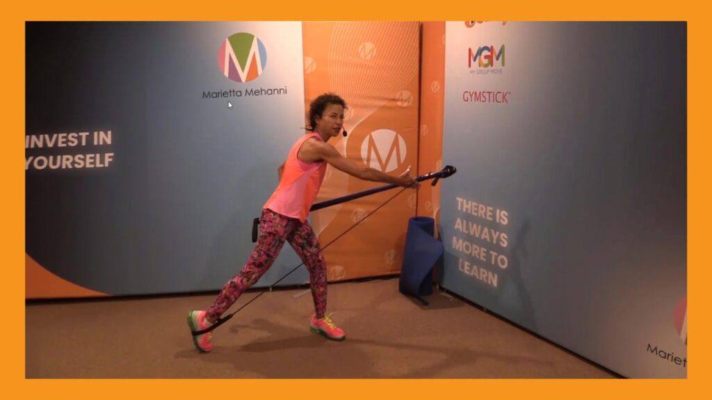 Gymstick underhand frtont raise with rotation, resistance band training, portable fitness tool